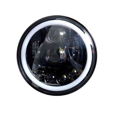 Allextreme EX7IL99 75W 8 LED Round Headlight with Full Ring Tricolor DRL Angel Eyes & Hi/Low Beam Compatible with Royal Enfield, Jeep & Harley Davidson (7 Inch, Pack of 1)