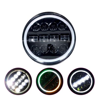 Allextreme 12 LED Round Headlight with Full Ring Tricolor DRL Angel Eyes & Hi/Low Beam Compatible with Royal Enfield, Jeep & Harley Davidson (Pack of 1)