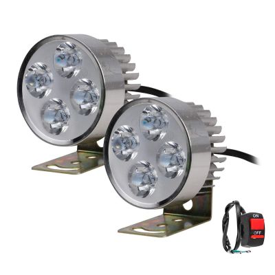 Allextreme EX42P 4 LED Small Round Fog Lamp Waterproof Off Road Driving Worklight with Mounting Brackets for Car, Boat and Cruiser Bikes (12W, White Light, Pack of 2)