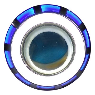Allextreme EXPL2BW High Intensity Led Projector Lamp Stylish Dual Ring COB LED Headlight with Hi/Low Beam and Flasher Function for All Bikes (Blue & White, 15W)