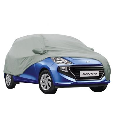 Allextreme ST7003 Car Body Cover Compatible with Hyundai Santro Custom Fit Dustproof UV Heat Resistant Indoor Outdoor Body Protection (Silver with Mirror)