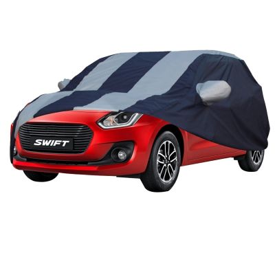Allextreme SF7005 Car Body Cover Compatible with Maruti Suzuki Swift Custom Fit Dustproof UV Heat Resistant Indoor Outdoor Body Protection (Blue & Silver with Mirror)
