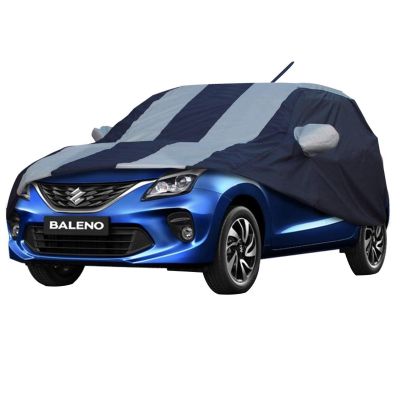 Allextreme BN7005 Car Body Cover Compatible with Maruti Suzuki Baleno Custom Fit Dustproof UV Heat Resistant Indoor Outdoor Body Protection (Blue-Silver with Mirror)