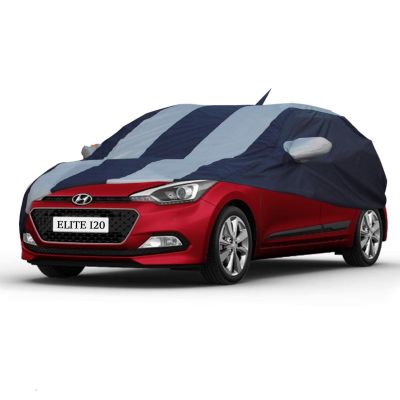 Allextreme I7005 Car Body Cover Compatible with Hyundai Elite i20 Custom Fit Dustproof UV Heat Resistant Indoor Outdoor Body Protection (Blue-Silver with Mirror)