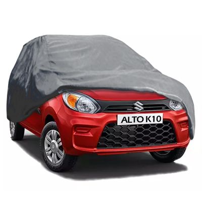 Allextreme AK7004 Car Body Cover Compatible with Maruti Suzuki Alto K10 Custom Fit Dustproof UV Heat Resistant Indoor Outdoor Body Protection (Grey with Mirror)