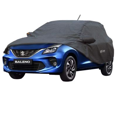 Allextreme BN7004 Car Body Cover Compatible with Maruti Suzuki Baleno Custom Fit Dustproof UV Heat Resistant Indoor Outdoor Body Protection (Grey with Mirror)