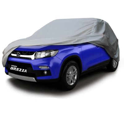Allextreme BZ7002 Car Body Cover Compatible with Maruti Suzuki Brezza Custom Fit Dustproof UV Heat Resistant Indoor Outdoor Body Protection (Silver Without Mirror)