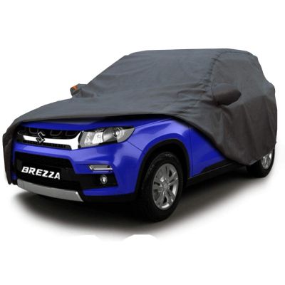 Allextreme BZ7004 Car Body Cover Compatible with Maruti Suzuki Brezza Custom Fit Dustproof UV Heat Resistant Indoor Outdoor Body Protection (Grey with Mirror)