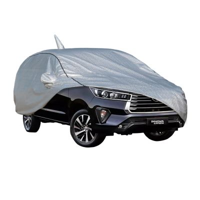 Allextreme TC7007 100% Tested Waterproof Car Body Cover Compatible with Toyota Innova Crysta Custom Fit Dustproof UV Heat Resistant Indoor Outdoor Body Protection (Reflective Silver with Mirror)