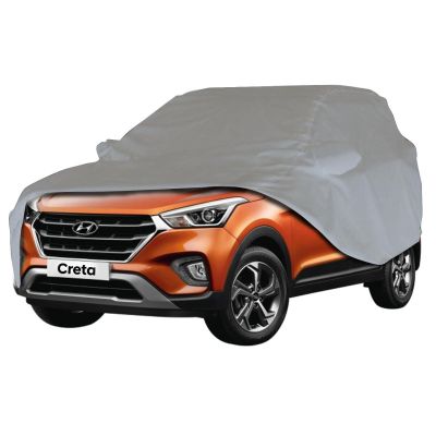 AllExtreme HC7002 Car Body Cover for Hyundai Creta Custom Fit Dust UV Heat Resistant for Indoor Outdoor SUV Protection (Silver Without Mirror)