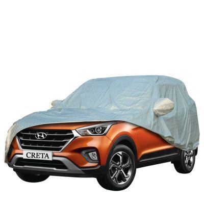 Allextreme HC7007 100% Tested Waterproof Car Body Cover Compatible with Hyundai Creta Custom Fit Dustproof UV Heat Resistant Indoor Outdoor Body Protection (Reflective Silver with Mirror)