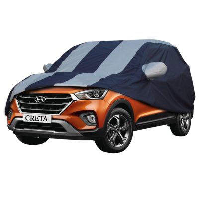 Allextreme HC7005 Car Body Cover Compatible with Hyundai Creta Custom Fit Dustproof UV Heat Resistant Indoor Outdoor Body Protection (Blue-Silver with Mirror)