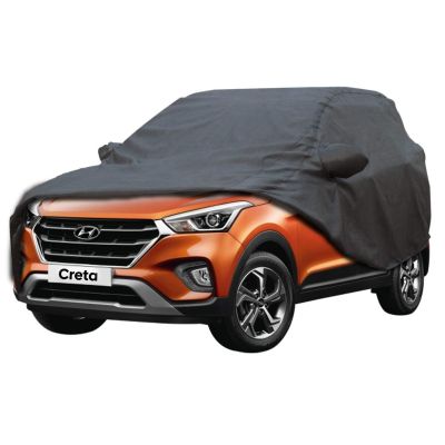 Allextreme HC7004 Car Body Cover Compatible with Hyundai Creta Custom Fit Dustproof UV Heat Resistant Indoor Outdoor Body Protection (Grey with Mirror)