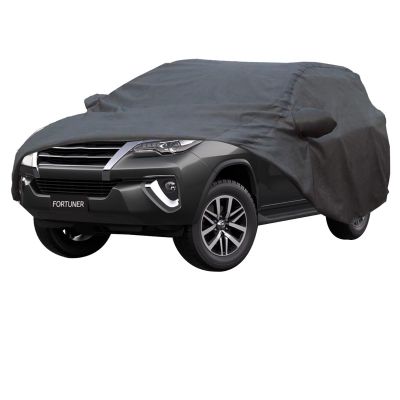 Allextreme F7004 Car Body Cover Compatible with Toyota Fortuner Custom Fit Dustproof UV Heat Resistant Indoor Outdoor Body Protection (Grey with Mirror)