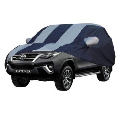 Allextreme F7005 Car Body Cover Compatible with Toyota Fortuner Custom Fit Dustproof UV Heat Resistant Indoor Outdoor Body Protection (Blue-Silver with Mirror)