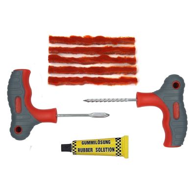 AllExtreme EXTPNK4 4 in 1 Universal Tubeless Tyre Puncture Repair Kit Puncher Patch Tools (T Handle Grips + 5 Repair String Plugs + Rubber Solution)