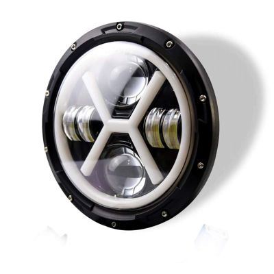 Allextreme EX989H2 7 Inch Full Ring Round LED Headlight with Hi/Low Beam and Angel Eye Lamp Compatible with Royal Enfield Bullet, Harley Davidson Jeep Wrangler