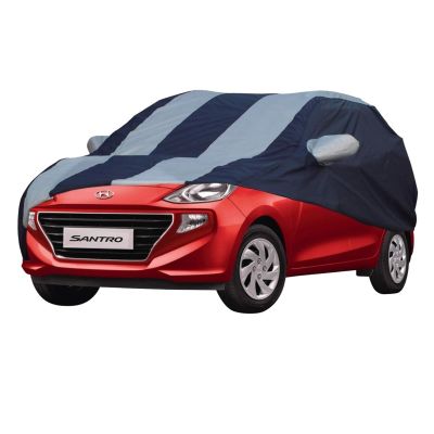 Allextreme ST7005 Car Body Cover Compatible with Hyundai Santro Custom Fit Dustproof UV Heat Resistant Indoor Outdoor Body Protection (Blue-Silver with Mirror)