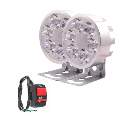 Allextreme EXSLW2S Universal 6 LED Round Fog Auxiliary Light Metal Stand with Switch for Bikes Motorcycle and Cars (18W, White, 2 PCS)