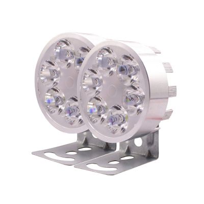 Allextreme EXSLW2 Universal 6 LED Round Fog Auxiliary Light with Metal Stand for Bikes Motorcycle and Cars (18W, White Light, 2 PCS)