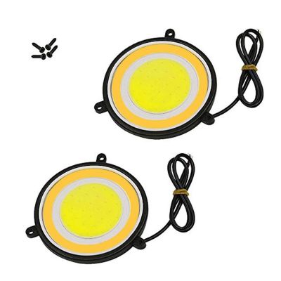 AllExtreme EXDR2Y Bright 72mm Round COB LED Switchback Daytime Running Lights Side Turn Signal Fog Lamp (Yellow & White, 2 Pcs)