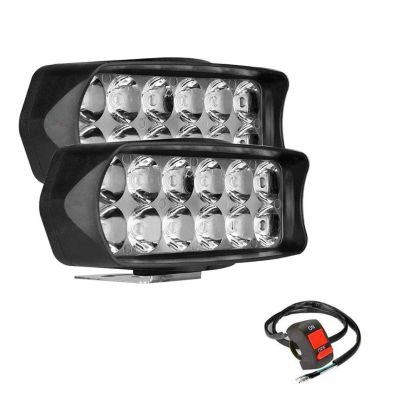 Allextreme EXL22S5 Imported Universal 12 LED Fog Light Off/On Road Driving Work Lamp with 7/8 Inch Handlebar Switch for Bike Cars and Motorcycle (18W, White Light, 2 PCS, 6 Months Warranty)