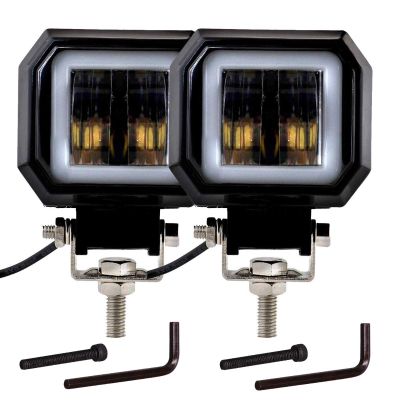 Allextreme EXHM2B 2.5 Inch Square White Fog Light with Halo Angel Eye Ring for Bike Motorcycle Car and Off Road SUV (20W, Blue, Pack of 2)