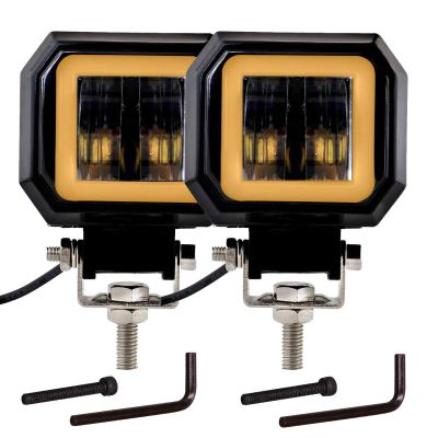 Allextreme EXHM2Y 2.5 Inch Square White Fog Light with Halo Angel Eye Ring for Bike Motorcycle Car and Off Road SUV (20W, Yellow, Pack of 2)
