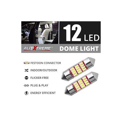 AllExtreme EXTSD1W 12 LED Universal Car Interior Super Bright Roof Light Reading Dome Bulb Lamp with Festoon Holder (6W, White, 1 Pc)