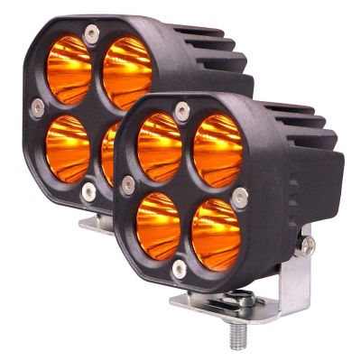 Allextreme EX40YF2 4 LED Fog Light Super Bright Spot Flood Beam Driving Lamp for Motorcycle Cars Bikes & SUV (40W, Amber Light, 2 Pcs)