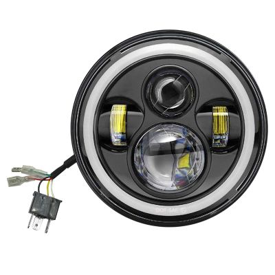 Allextreme EX7ITC1 7 Inch Full Ring Round White LED Headlight with Hi/Low Beam Tricolour Angel Eye Lamp Compatible with Bullet, Harley Davidson Jeep Wrangler (75W, Pack of 1)