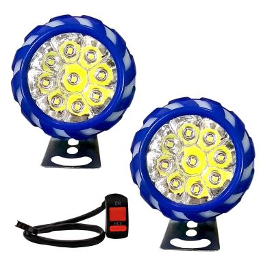 Allextreme EX9LED 9 LED Fog Light Red & Blue Beads and Multicolor Strobe Flash Waterproof White Spot Lamp for Motorcycle Bike Car (10W, 2 PCs With Switch)