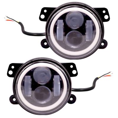 Allextreme EXI4LF2 4 Inch Full Ring Round White LED Fog Light Bumper with Hi/Low Beam Angel Eye Lamp Compatible with Jeep, Wrangler (40W, 2 Pcs)