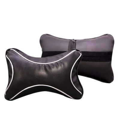 AllExtreme EXHRBL2 PU Leather Car Headrest Neck Head Pillow Cushions with Adjustable Straps for SUV Travel Seat (Black, 2 Pcs)