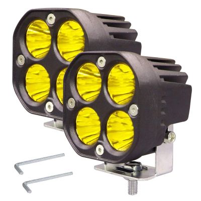 Allextreme EX40YL2 4 LED Fog Light Super Bright Spot Flood Beam Driving Lamp for Motorcycle Cars Bikes & SUV (40W, Yellow Light, 2 Pcs)