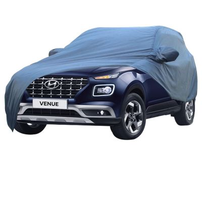 Allextreme HV7006 Car Body Cover Compatible with Hyundai Venue Custom Fit Dustproof UV Heat Resistant Indoor Outdoor Body Protection (Blue with Mirror)