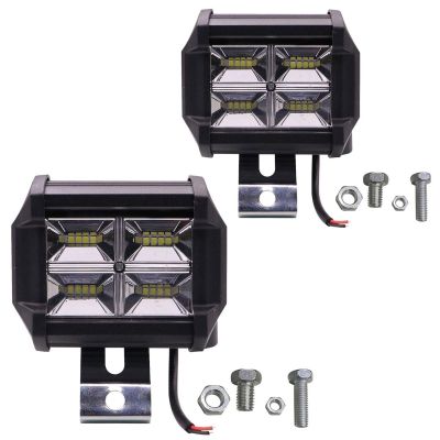 Allextreme EX16LF2 16 LED Fog Light 4 Inch Flood LED Work Double Row White Light Waterproof Driving Lamp Universal for Car Motorcycle Bike (48W, 2 Pcs)