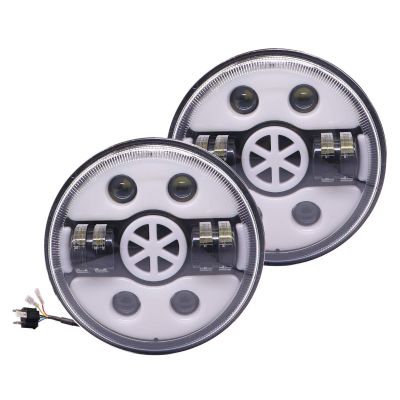 Allextreme EX7WH10 7 Inch Full Ring Round White LED Headlight with Hi/Low Beam Multicolor Angel Eye Lamp (75W, Pack of 2)