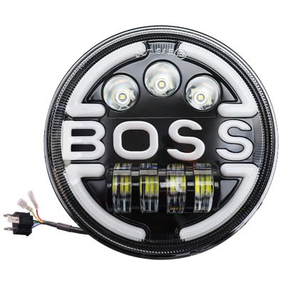 Allextreme EX7WH05 75W BOSS White LED Headlight 7 Inch Hi/Low Beam Angel Eye Lamp Compatible with Bullet/Harley Davidson/Jeep Wrangler (White & Yellow)