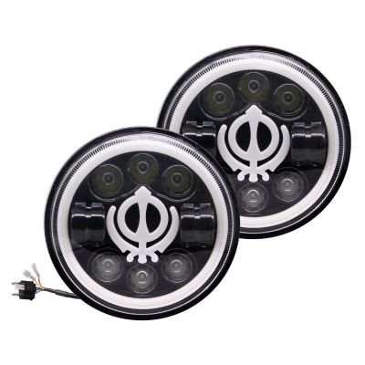 Allextreme EX7WH04 75W Round White LED Headlight with Hi/Low Beam White & Yellow Angel Eye Lamp 7-Inch Full Ring Light Compatible with Bullet Harley Davidson Jeep Wrangler- (Pack of 2)