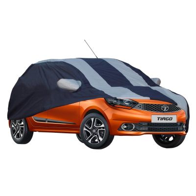 Allextreme TR7005 Car Body Cover Compatible with Tata Tigor Custom Fit Dustproof UV Heat Resistant Indoor Outdoor Body Protection (Navy Blue & Silver)