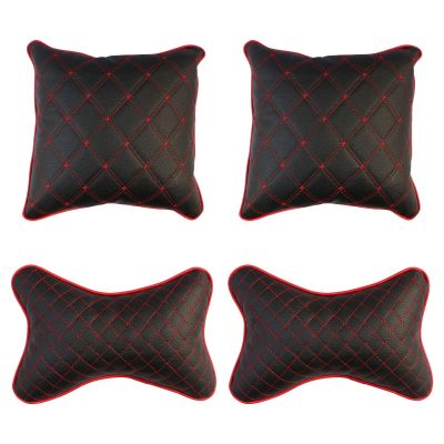 AllExtreme EXNP009 PU Leather Car Neck Rest Pillows Headrest Cushions Set for all Cars Travel Seat (4 PCS)