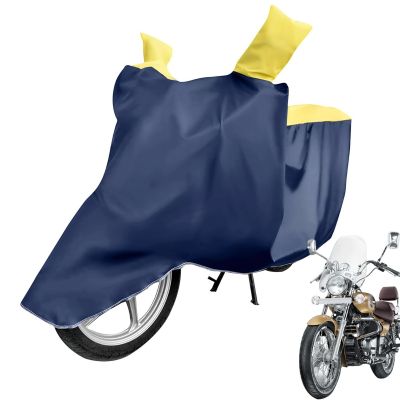 Allextreme XL-7016 Full Bike Body Cover Water Resistant Dustproof Rustproof UV Protection Cover Compatible for Royal Enfield Bullet Avenger Karishma and above Size (Navy Blue & Yellow, X-Large)
