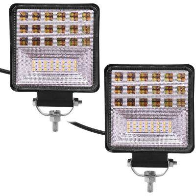 Allextreme EX126Y2 42 LED Fog Light Waterproof Square Led Flood Lamp Offroad Driving Work Light for Bikes Cars and Motorcycle (126W, Yellow & White Light, 2 Pcs)