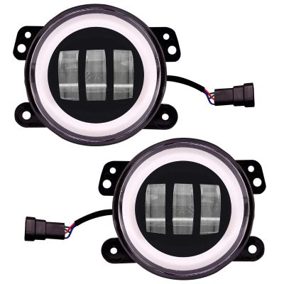Allextreme EXT4LF2 4 Inch Full Ring Round White LED Fog Light Bumper with Hi/Low Beam Angel Eye Lamp Compatible with Wrangler (30W, 2 Pcs)