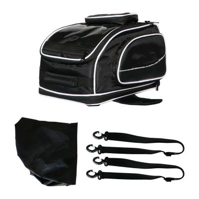 Allextreme EXFTB06 Magnetic Fuel Tank Bag with Night Reflectors & Rain Cover Multi-Pocket Storage Compartments Universal Fit Accessory for All Motorcycles Bike (Black)