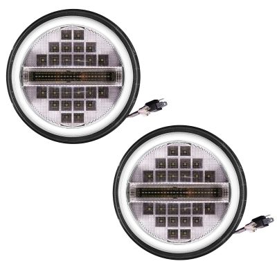 Allextreme EXHN7L2 7 Inch Round White LED Headlight with Hi/Low Beam Amber & White Angel Eye Lamp Compatible with Bullet, Harley Davidson Jeep Wrangler (75W, 2 Pcs)