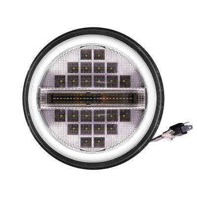 Allextreme EXHN7L1 7 Inch Round White LED Headlight with Hi/Low Beam Amber & White Angel Eye Lamp Compatible with Bullet, Harley Davidson Jeep Wrangler (75W, 1 Pc)