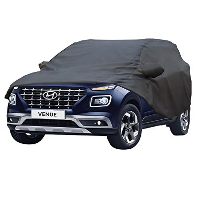 Allextreme HV7004 Car Body Cover Compatible with Hyundai Venue Custom Fit Dustproof UV Heat Resistant Indoor Outdoor Body Protection (Grey with Mirror)