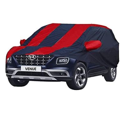 Allextreme HV7012 Car Body Cover Compatible with Hyundai Venue Custom Fit Dustproof UV Heat Resistant Indoor Outdoor Body Protection (Navy Blue & Red)